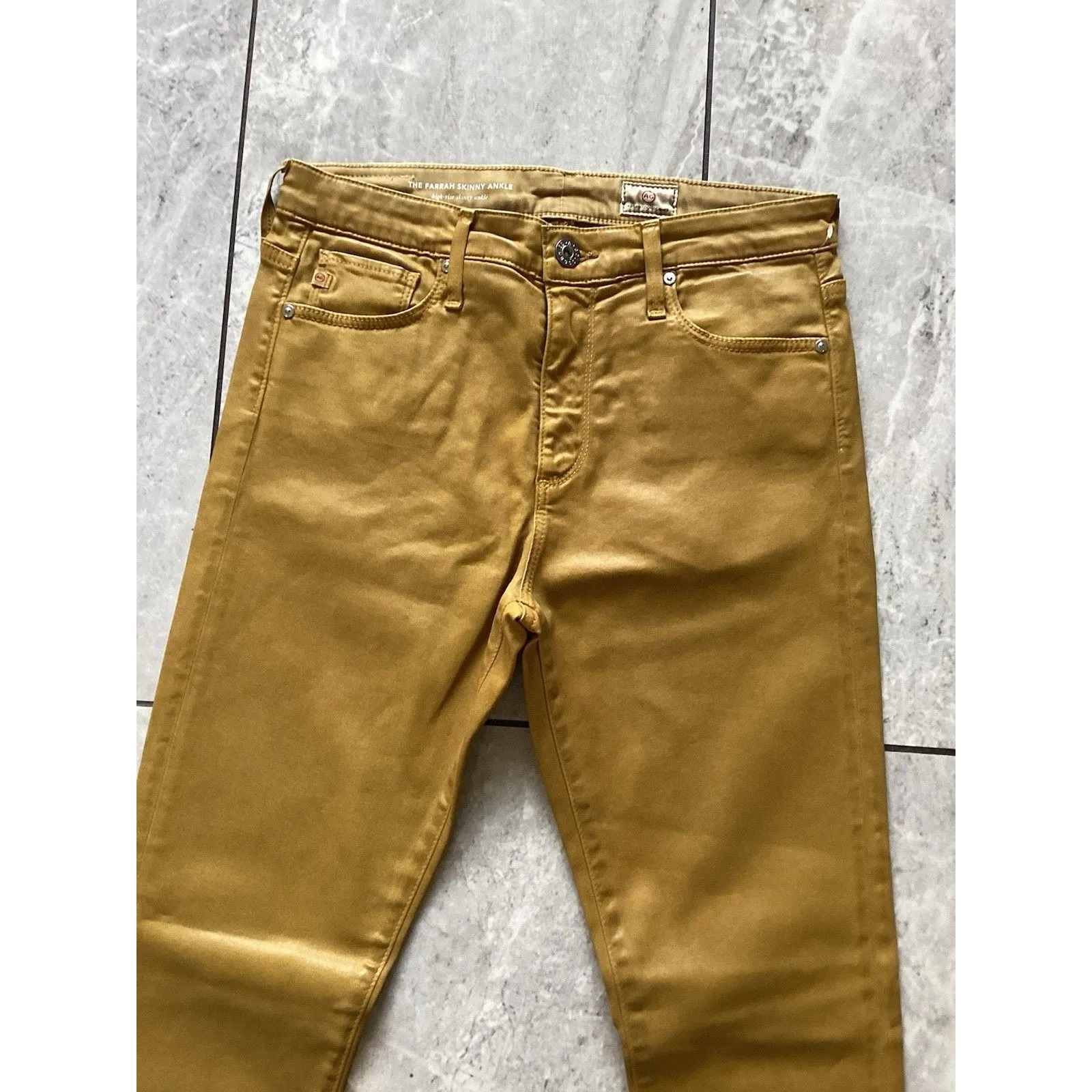AG Adriano Goldschmied Jeans Womens Mustard Yellow Coated Farrah Skinny Ankle 27 - Image 2