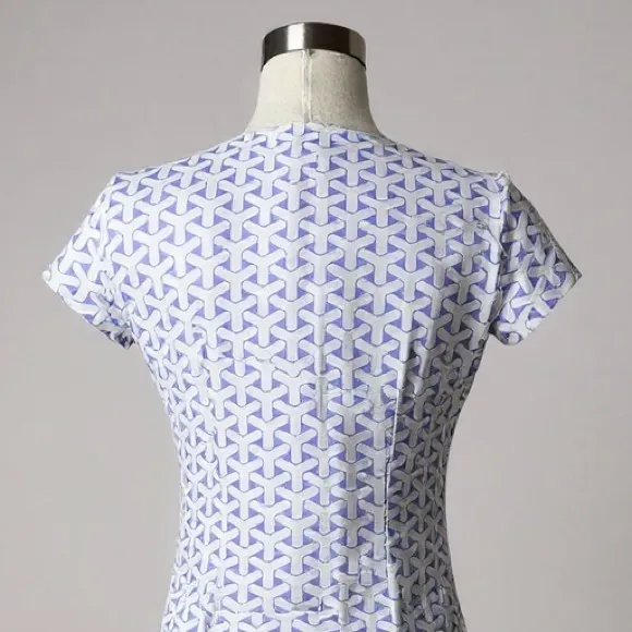 J McLaughlin White Purple Geometric Print Dress Small Pockets Preppy Mod‎ - Image 6