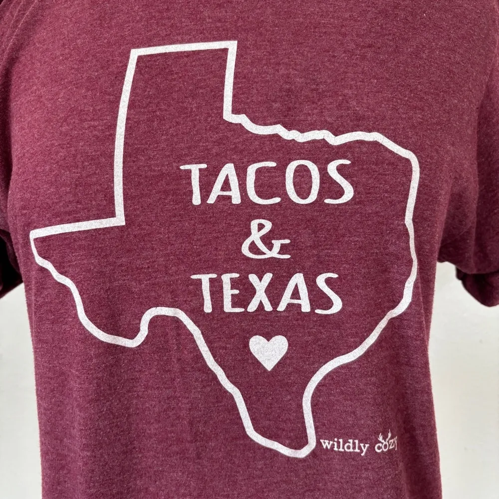 Maroon Tacos & Texas Short Sleeve Graphic T-Shirt - Image 2