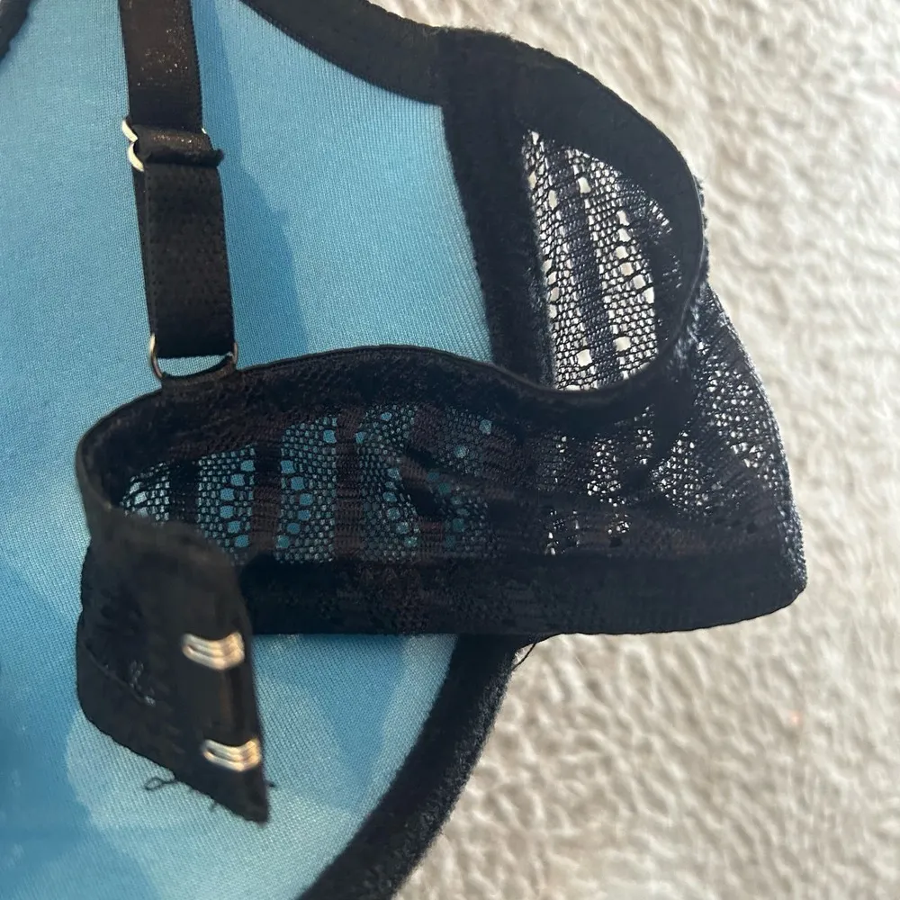 Hers by Herman Bra Women 32B Black Blue Lace Stripe Padded Underwire Push Up NEW Size undefined - Image 6