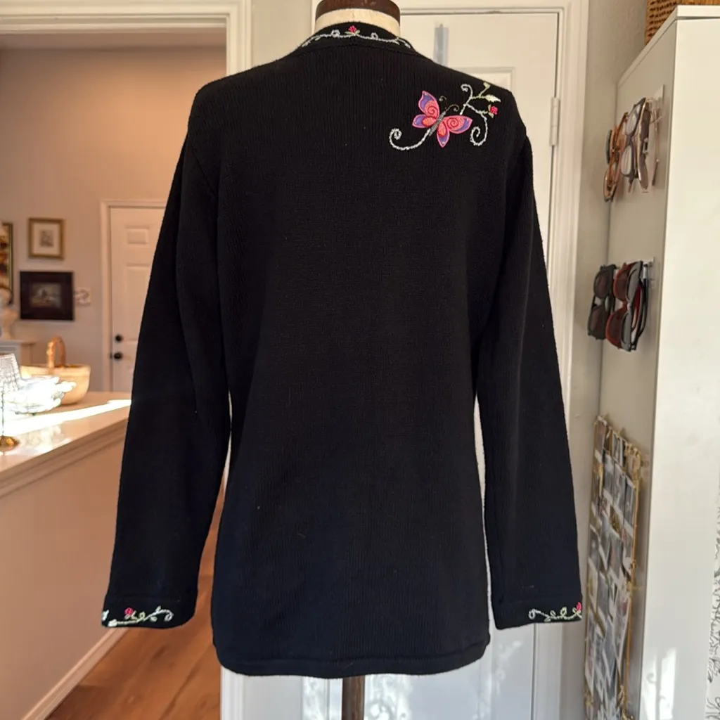 Storybook knits butterfly garden embroidered zip up cardigan Black - Image 7