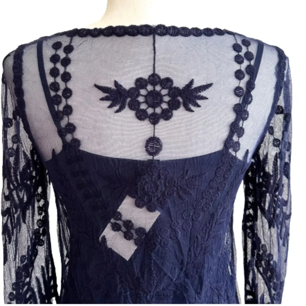 Divided Dress Navy Blue Lace Illusion Long Sleeve Mini Dress Size 4 NEW - Image 6