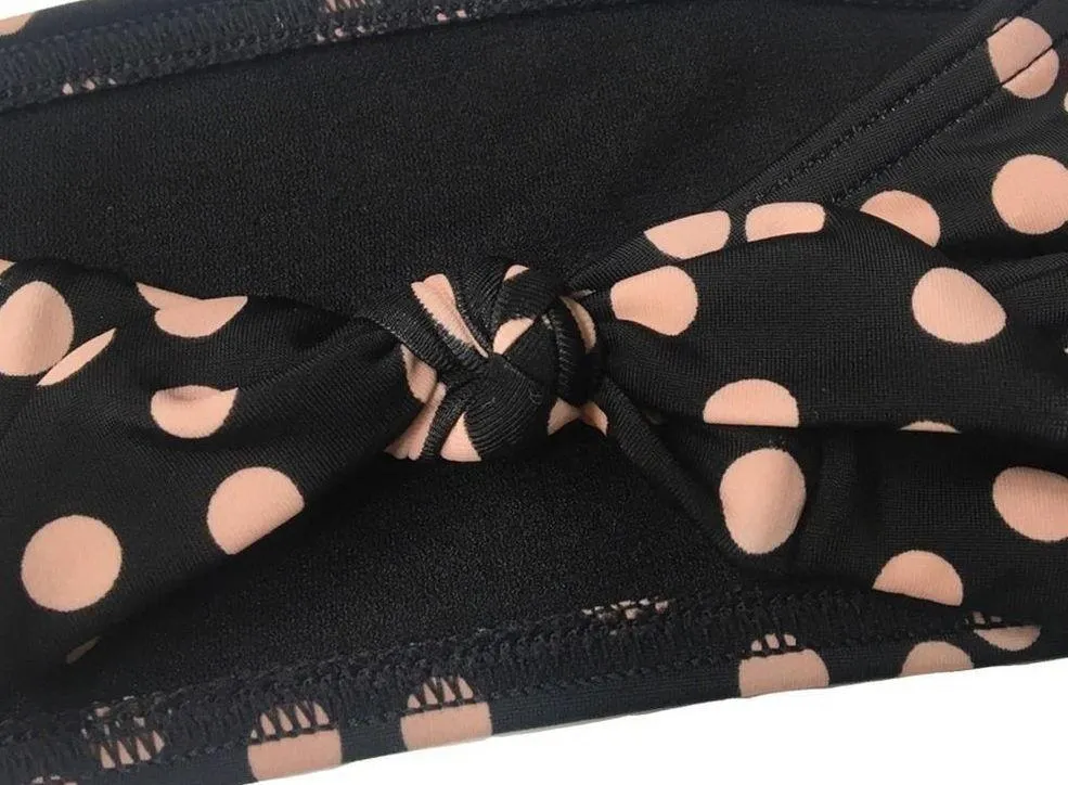 Topshop Retro Polka Dot Bikini Top Black Pink Size 8 Halter Bandeau Tie Front - Image 4