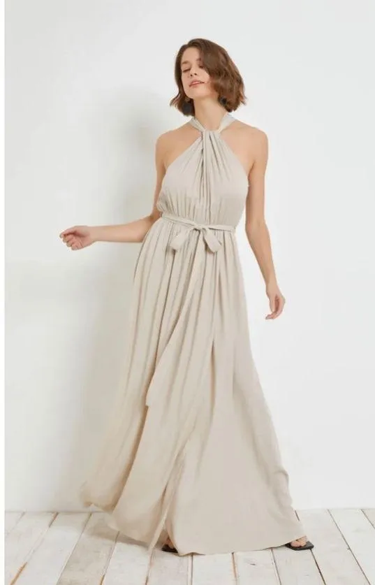 Mustard Seed Tie-Waist Halterneck Dress in Ecru Size Medium - Image 3