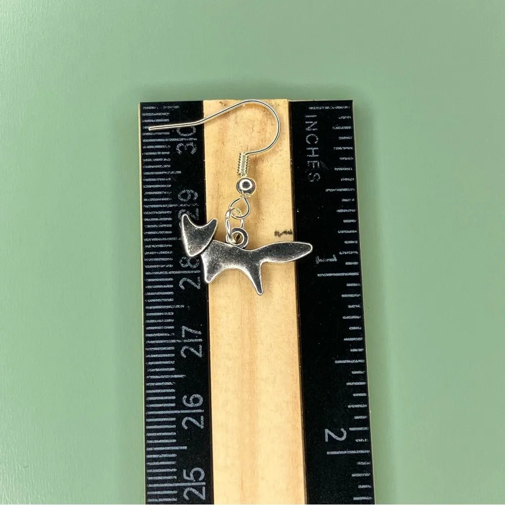 Handmade Minimalist Silver Tone Fox Charm Earrings - Image 3