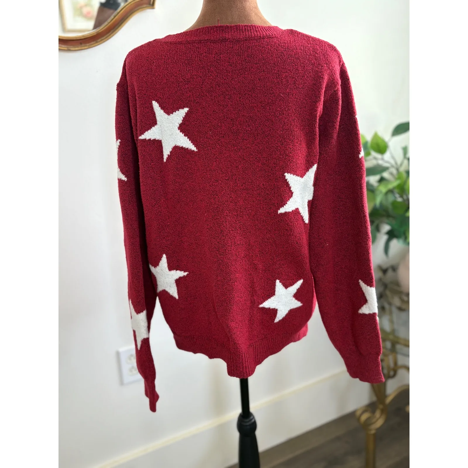 Holiday Time Womens Red Star Sequin Knit Sweater Holiday Christmas XXL‎ - Image 3