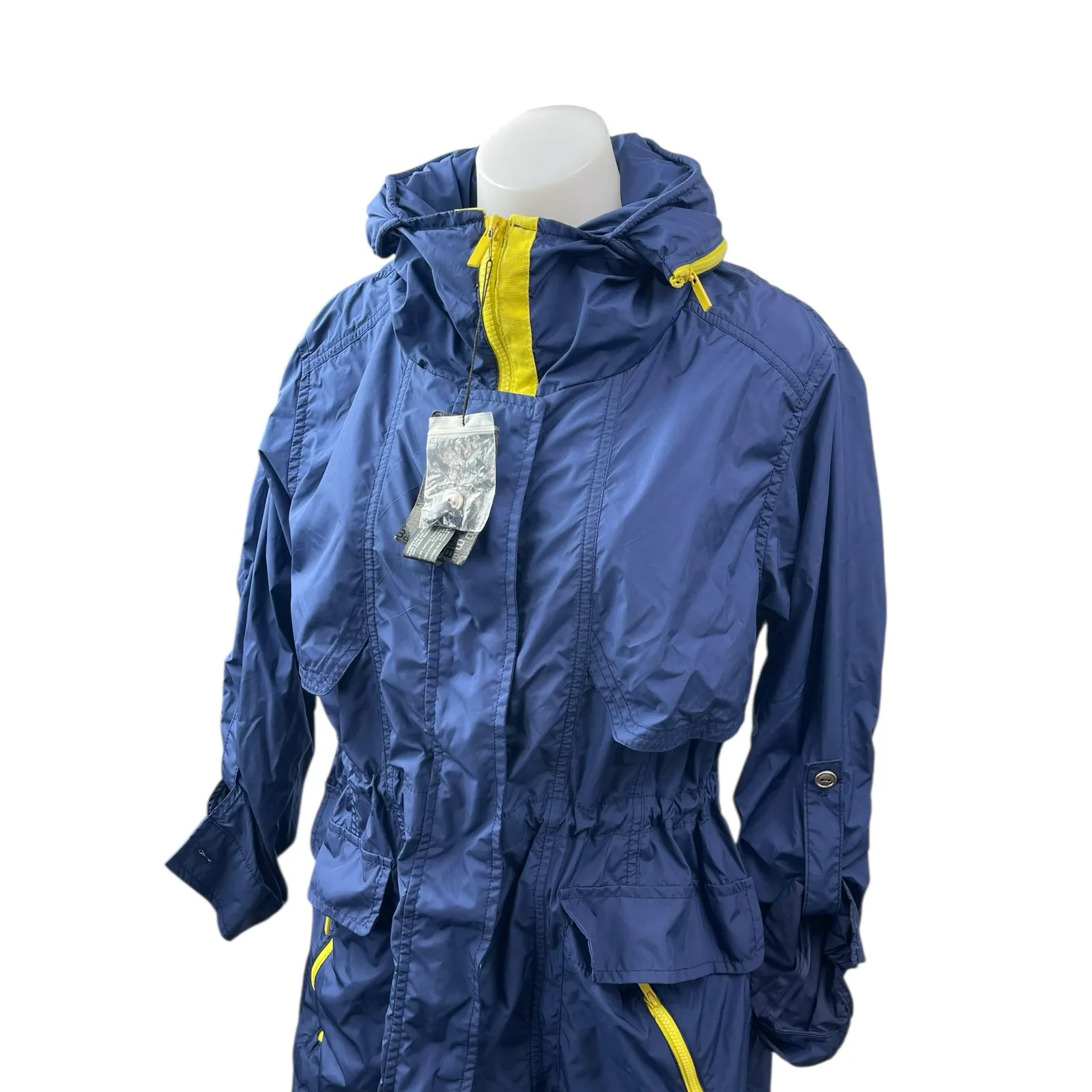 NEW Bonnie Alex Women's Blue Hooded Long Sleeve Parka Rain Coat Jacket Size M/L - Image 2