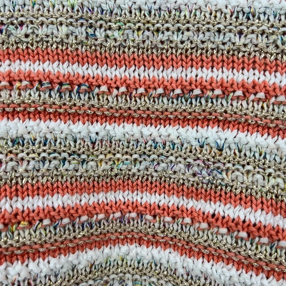 REBECCA TAYLOR Women multi-color gold shimmer stripe short sleeve knit top small - Image 5