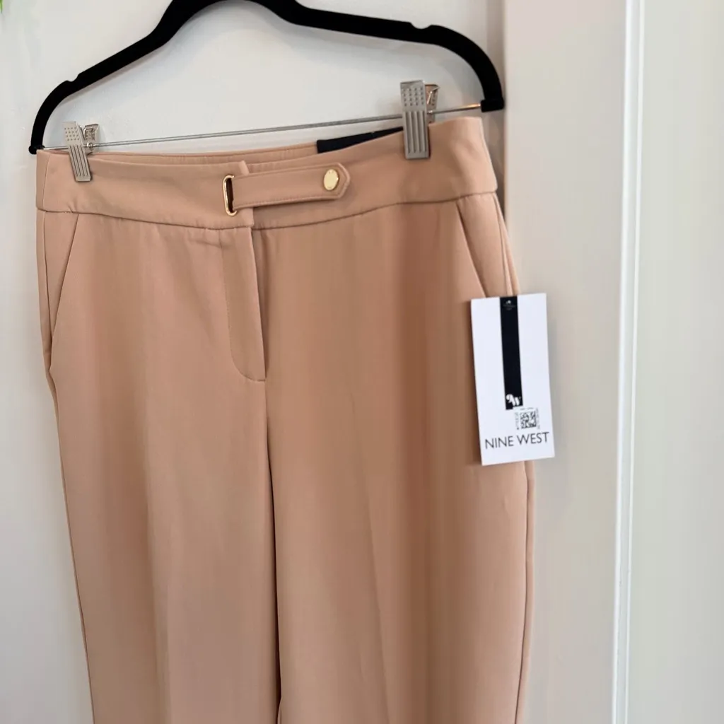 Nine West NWT Women's Tan Barley Field Dress Pants Gold Button Closure Size US 4 - Image 3