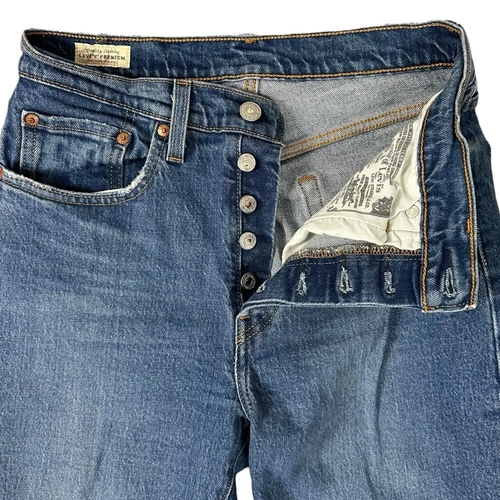 Levi's 501 Premium Crop Jeans in Charleston Fun Size 27 Big E Distressed Raw Hem - Image 11