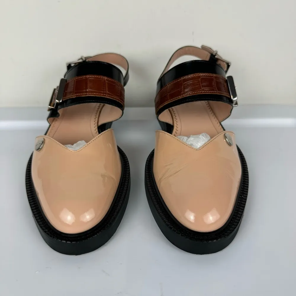 INCH2 Patent Italian Leather Closed Toe Sandals Sz 38 Nude Bucke Strap Black - Image 6