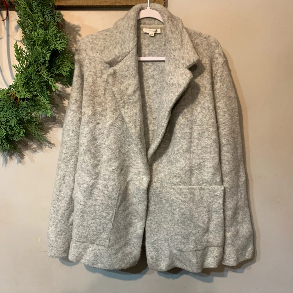 Vince Light Grey Merino Wool Knit Blazer size X-Large - Image 2