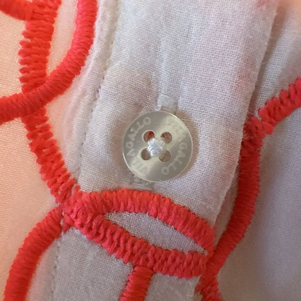 Vilagallo Womens Tired Midi Shirt Dress Size 42 / 8 White Orange Geo Embroidered - Image 9