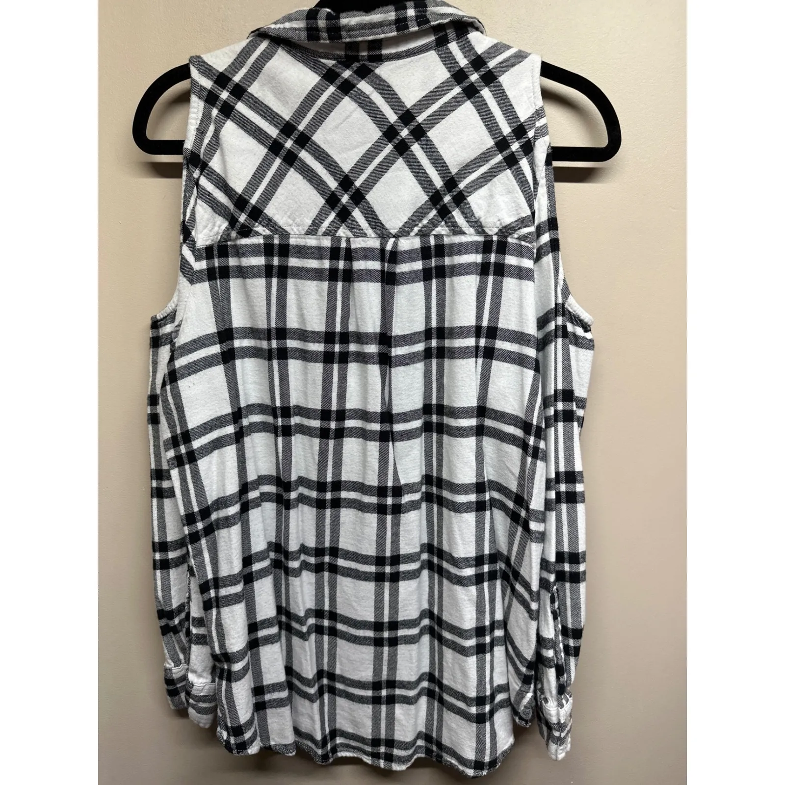 ARIZONA JEANS CO Womens XXL Plaid Cold Shoulder Button Up Shirt Boyfriend Fit White - Image 2