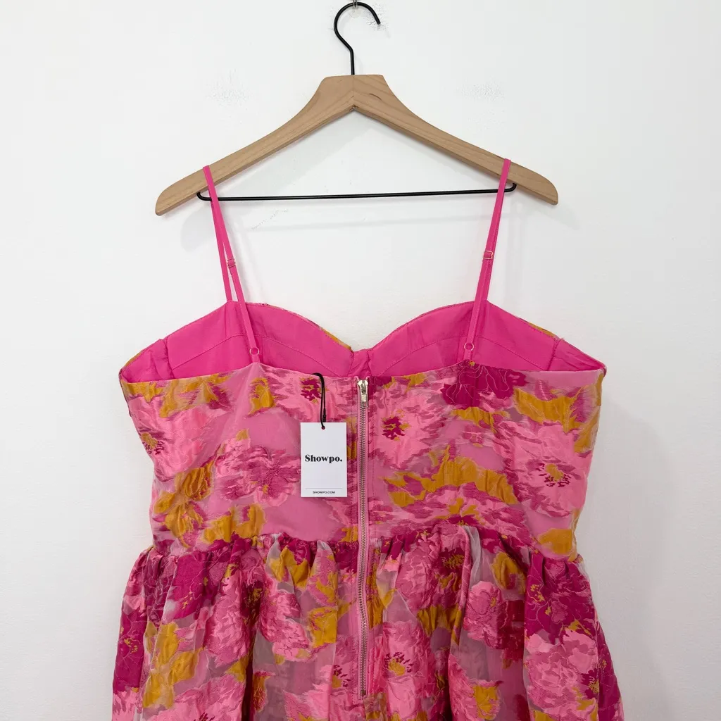 NWT Showpo Brailey Mini Dress Sweetheart Bustier Dress In Pink Jacquard Size 16 - Image 4