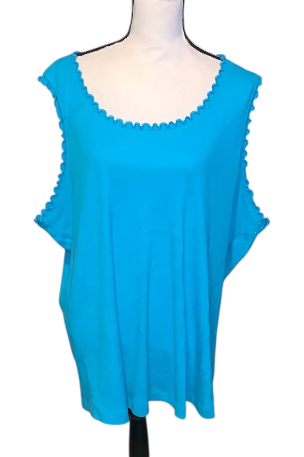 NWT Fashion Bug Turquoise Blue Sleeveless Tank Top 4X Plus Size Ribbed Ruffle - Image 1