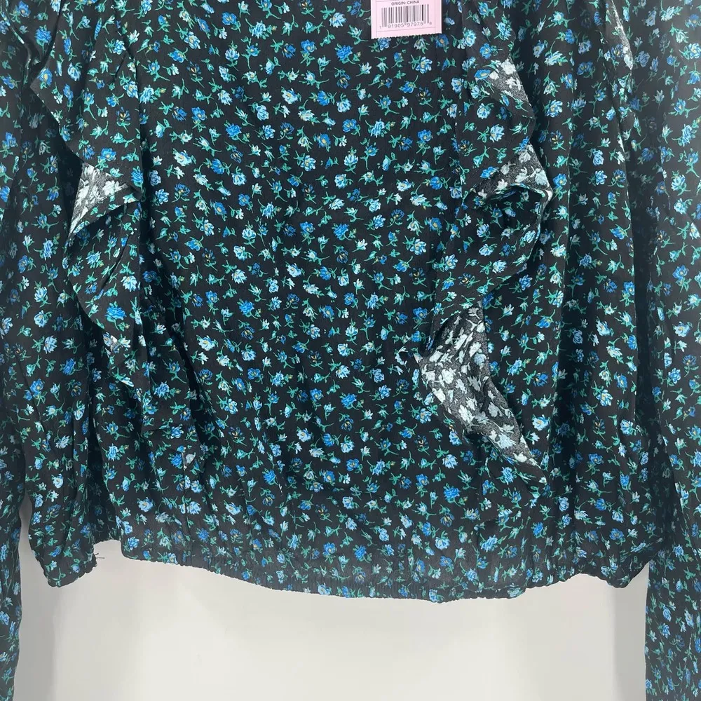 WILD FABLE Blouse Size Large NWT Floral Ruffle Blouson Puffly Long Sleeve Blue - Image 10