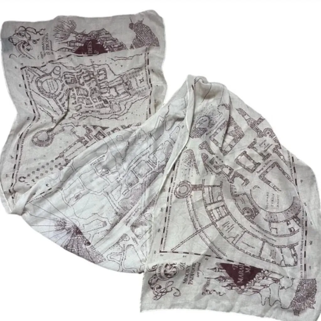Wizarding World Harry Potter Marauders' Map Print Scarf Hogwarts Challis Fabric Red - Image 8