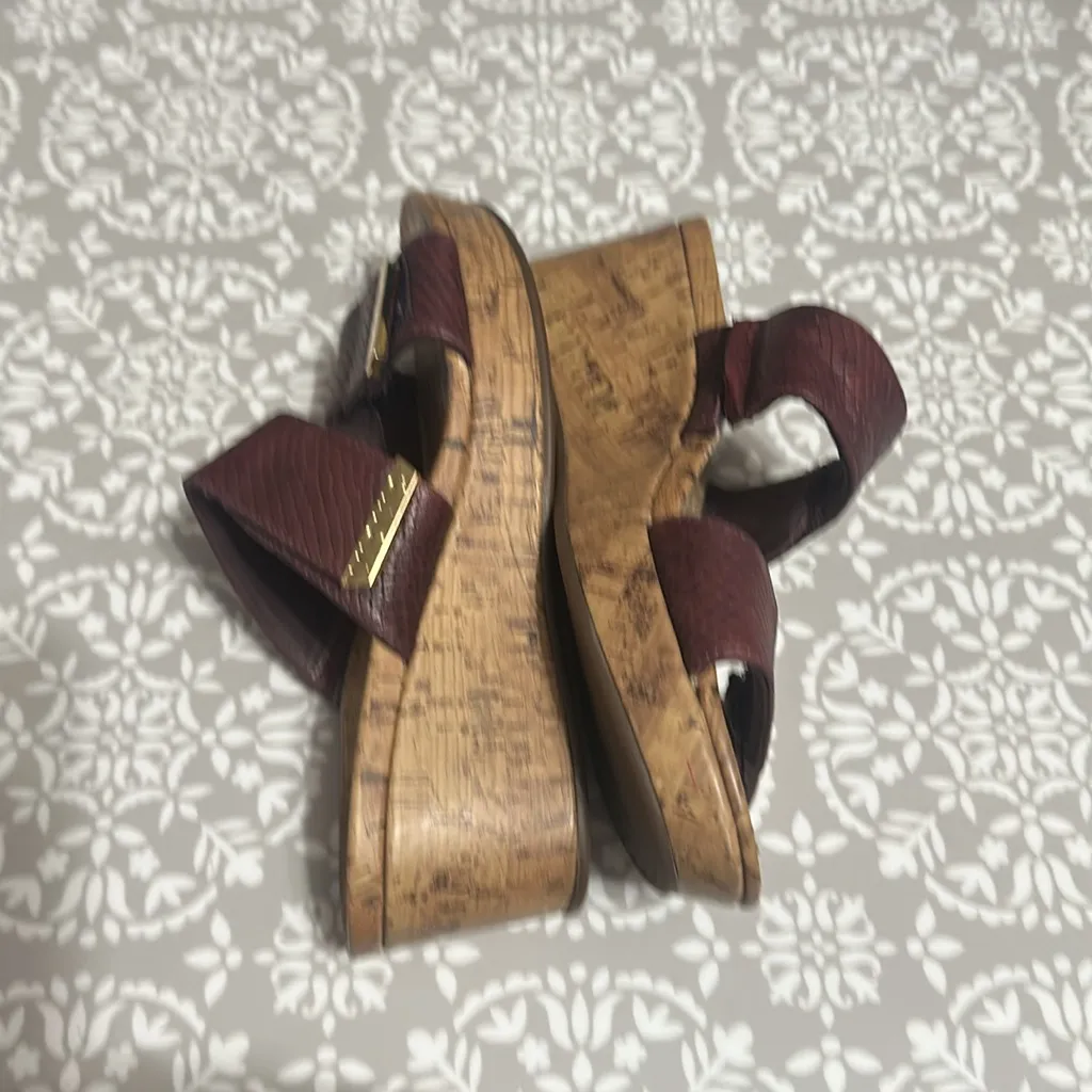 Vionic Burgundy Wedge Sandals with Cork Sole - Image 2