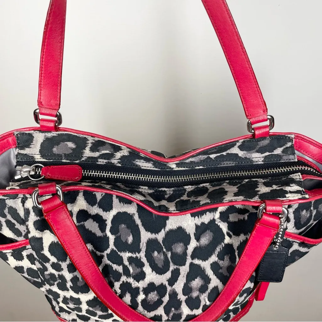 Coach Park Ocelot Print Carrie Tote Bag Satchel Purse Red Leather Logo F25178 - Image 7