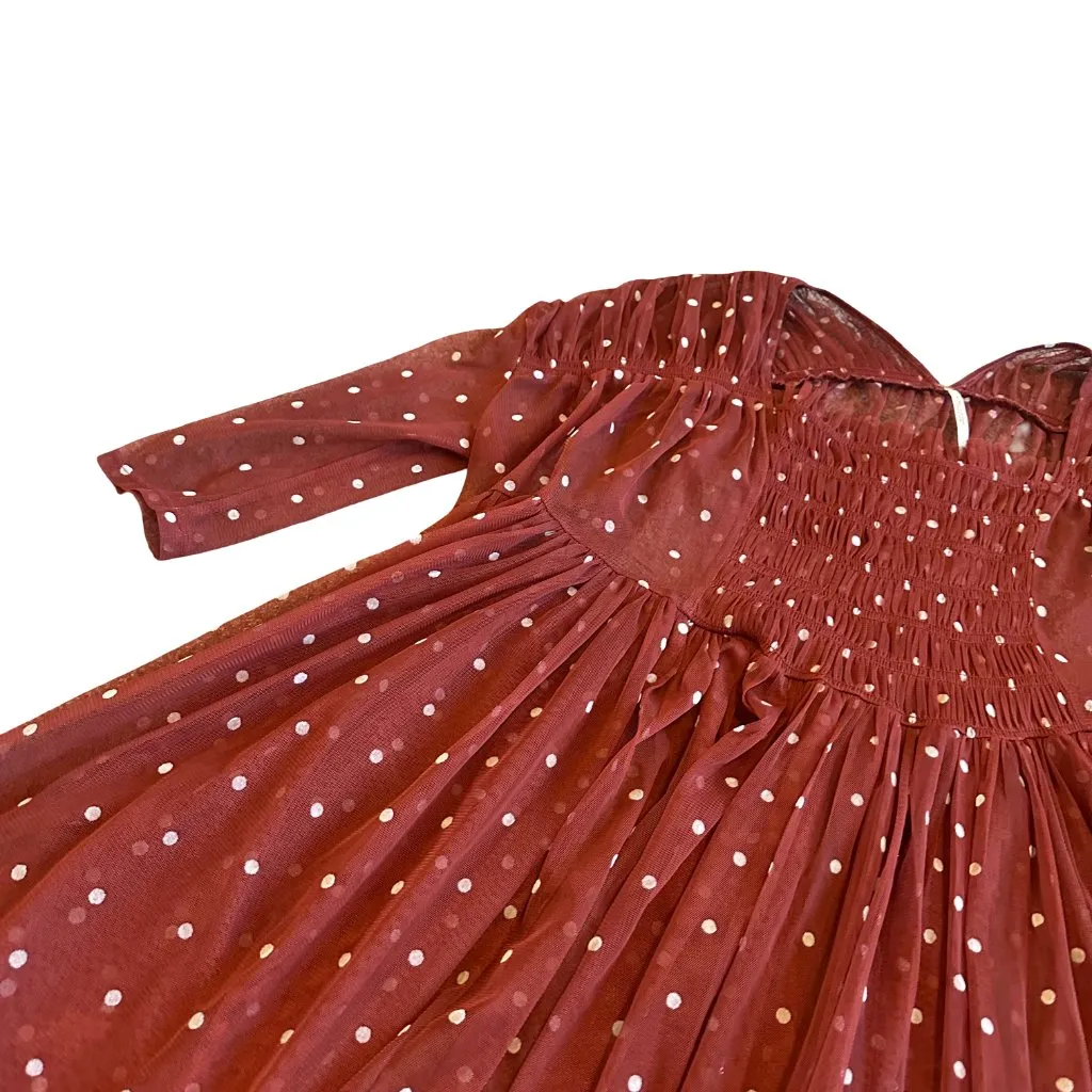 Free People Rust Orange Polka Dot Babydoll Top Sheer Chiffon Size Small Women's - Image 3