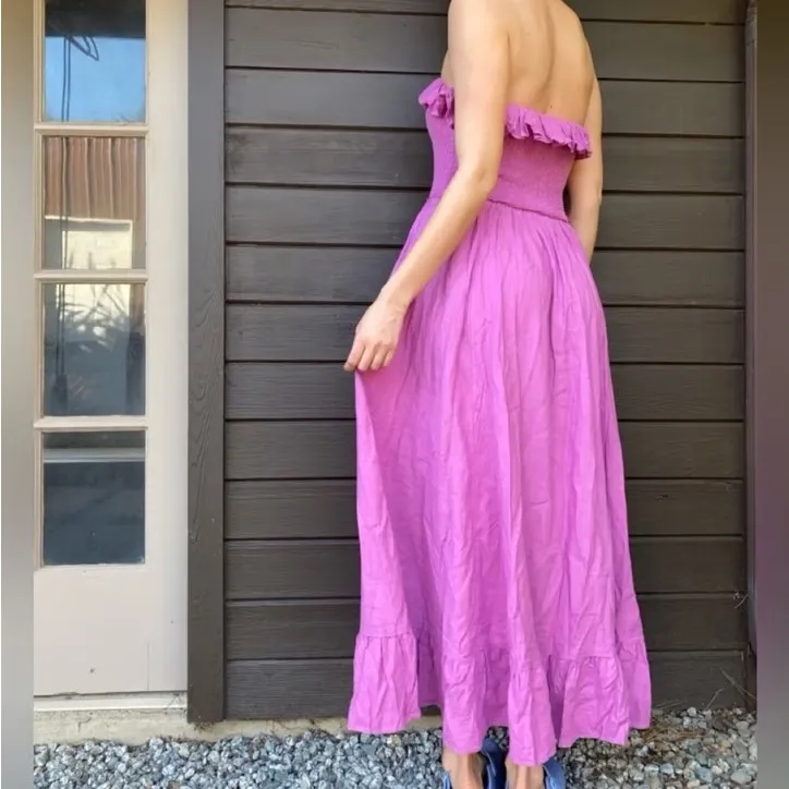 Free People Lush Life Linen Strapless Midi Dress Purple Opera Mauve Small - Image 2