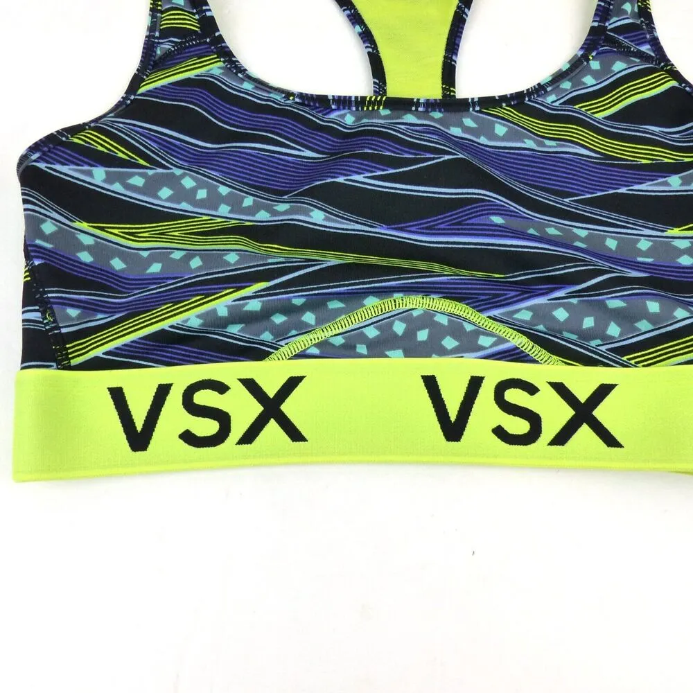 Victoria's Secret VSX Sport Bra Womens M Blue Neon Yellow The Player Racerback - Image 7
