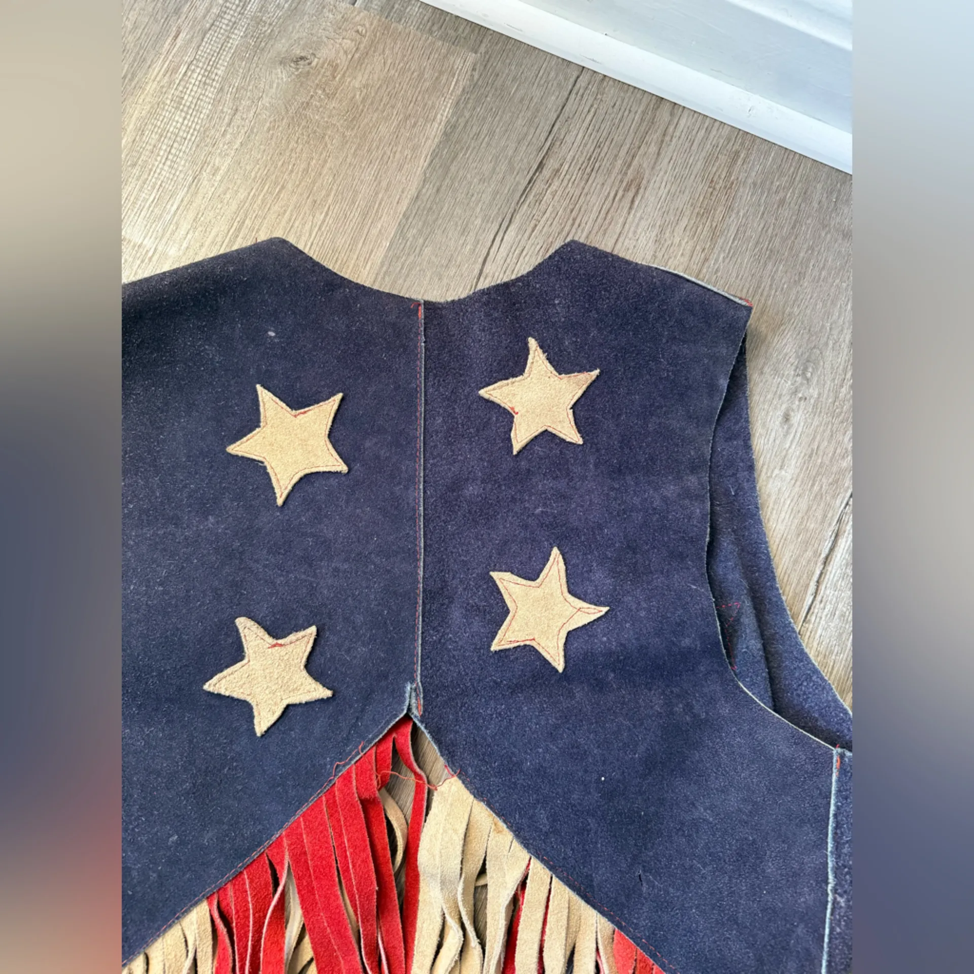 VTG 1960's 70's Woodstock Fringe Vest RARE Rock Hippie Stars Patriotic Red Blue - Image 15