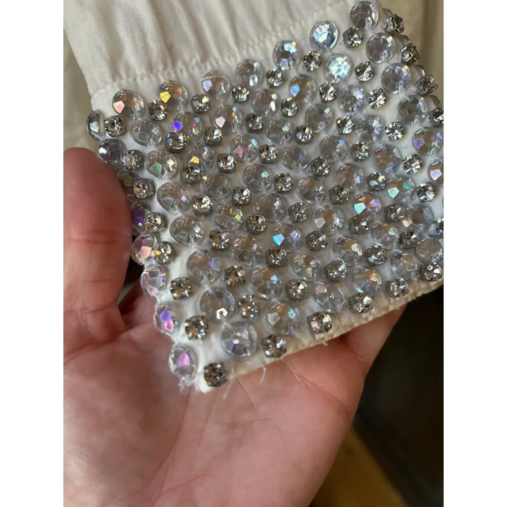 Retrofête Retrofete Katie Rhinestone Cuff Button Down Top White Silver Womens Size Small - Image 8