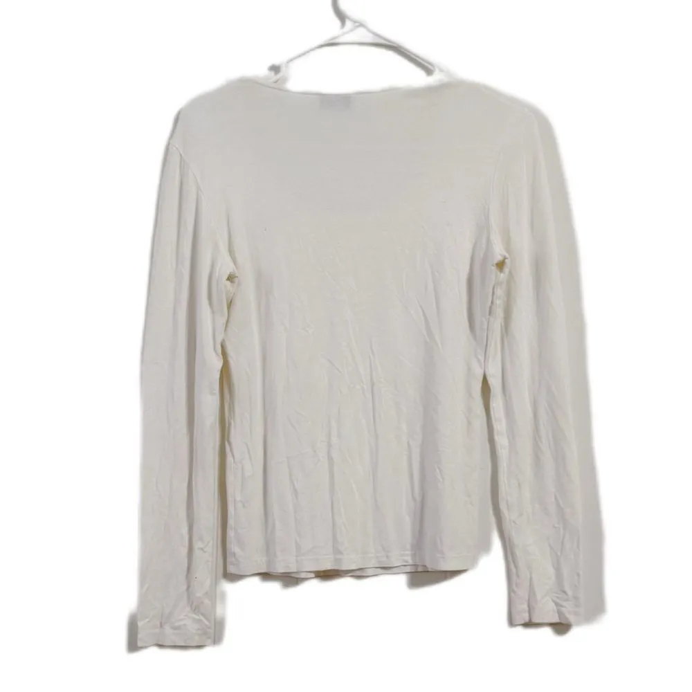 Cream Fitted Long‎ Sleeve Blouse with V - Image 2