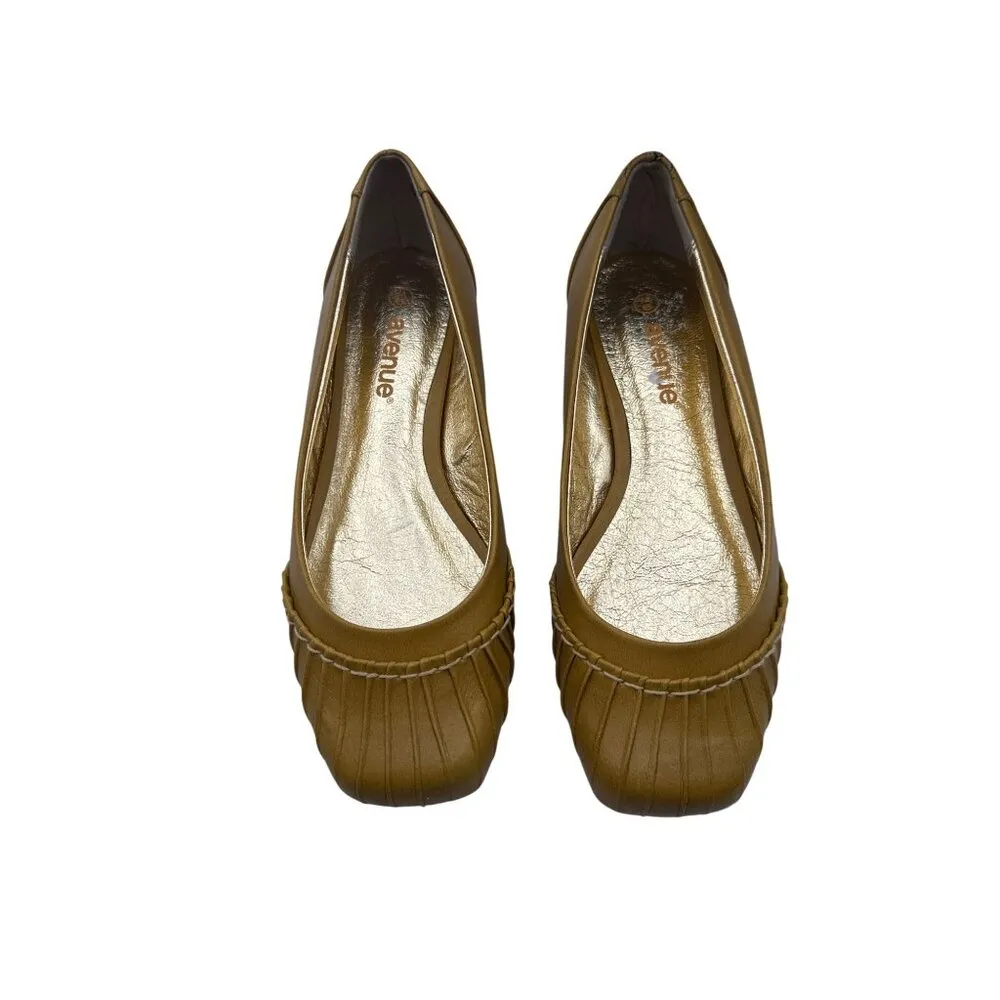 Avenue Size 9W Ruffled Top Design Mustard Yellow Ballet Flats By Avenue Gold - Image 3