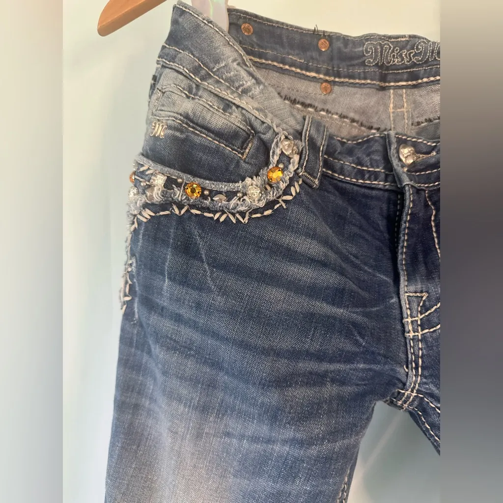 Miss Me Y2K Cuffed Capri Low Rise Embellished Jeans Size 27 Women’s Blue - Image 3