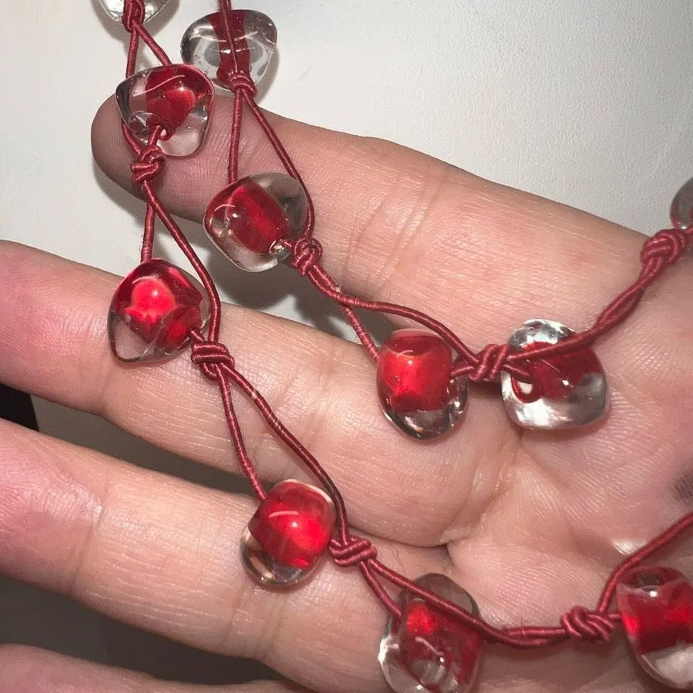 Vintage Glass Bead Knotted Cord Necklace (shown double) - Image 4