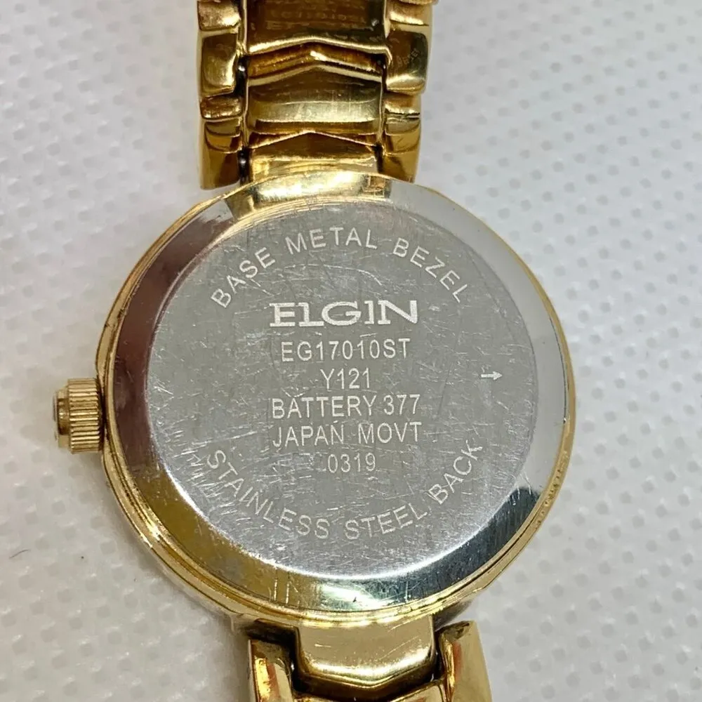 Elgin gold tone dial crystals women’s wrist watch 23mm quartz analog running - Image 5