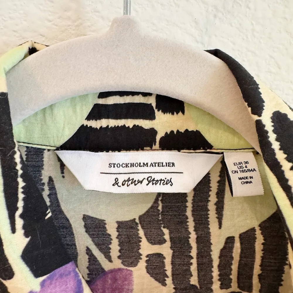 & Other Stories Stockholm Abstract Print Smocked Waist Shirt Dress Size 4 - Image 3