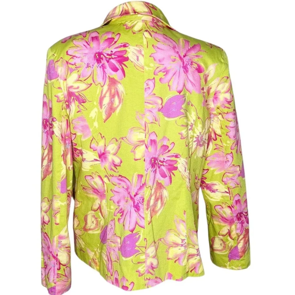 Susan Graver Blazer Top Set Womens Size 14 Green Pink Floral Career Wear - Image 3