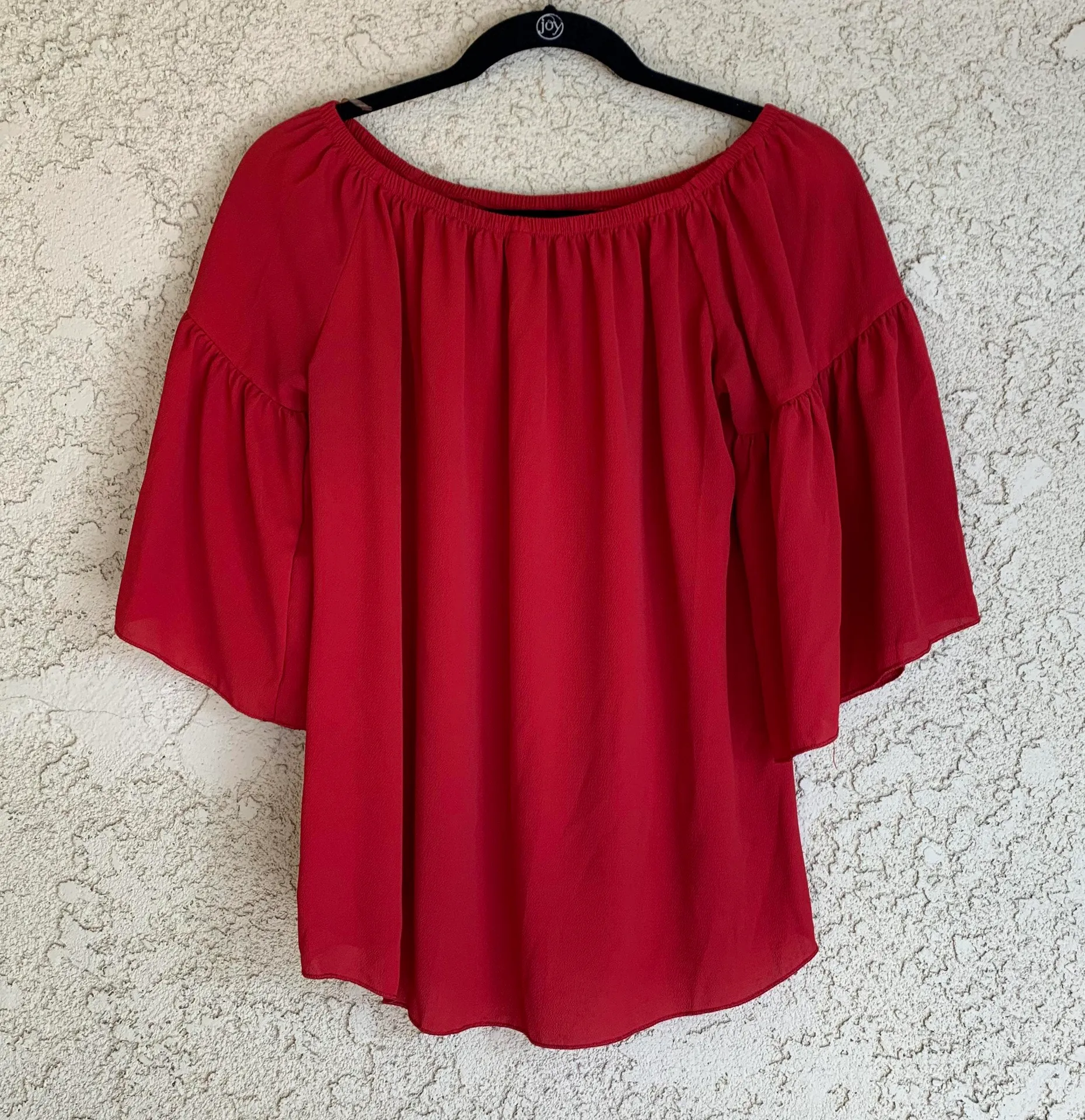 Red Off the Shoulder Flowy Sleeve Top - Image 2
