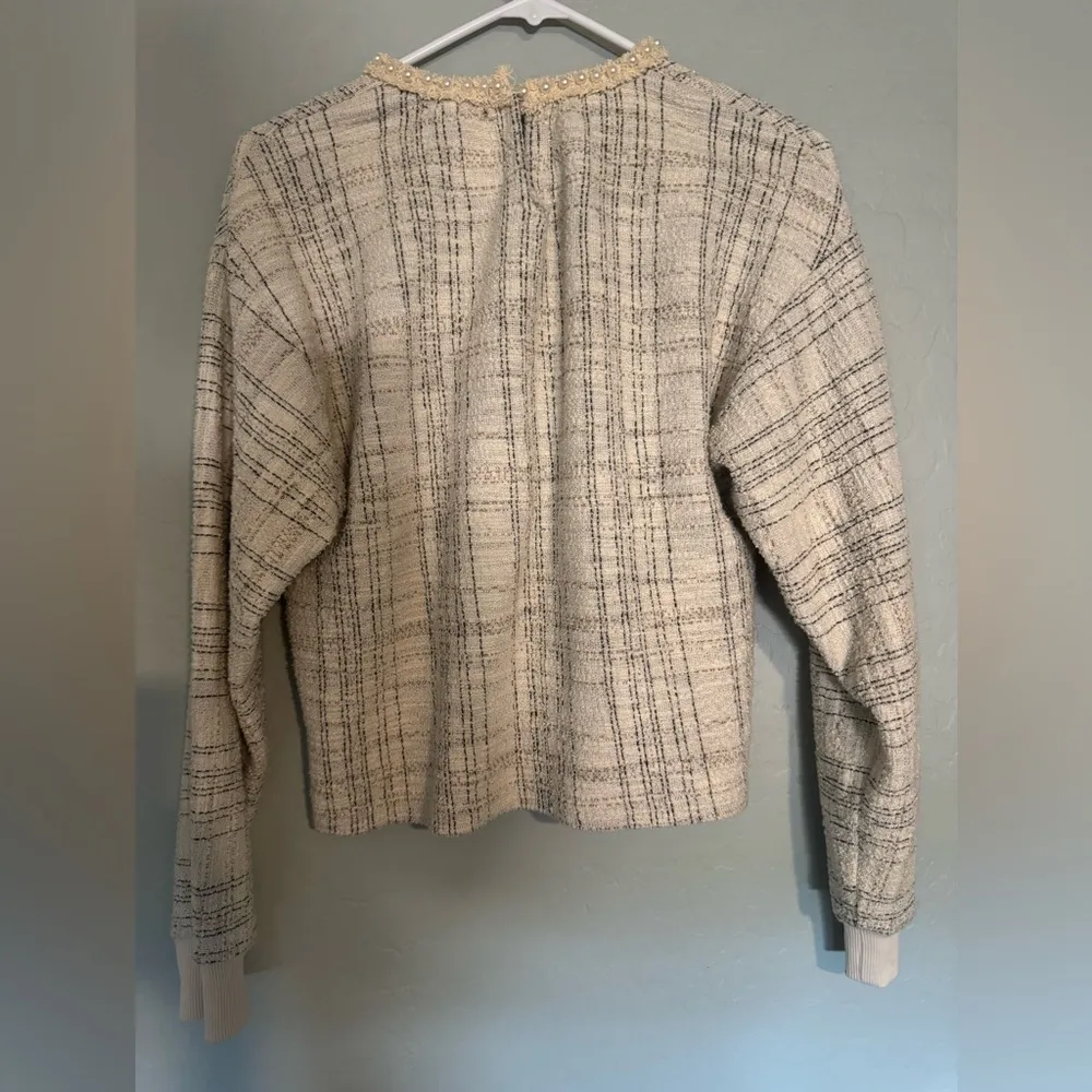 Zara Tweed Sweater Boucle Sweatshirt w/ Pearl Collar Size Small - Image 4