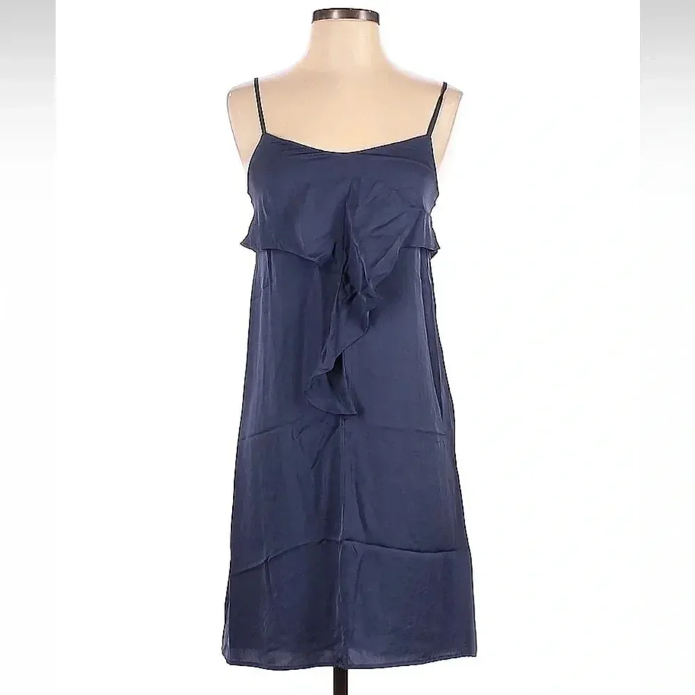 Theory Classic Chic Navy Blue Hekana 100% Silk Slip Party Cocktail Dress Size 0 - Image 2