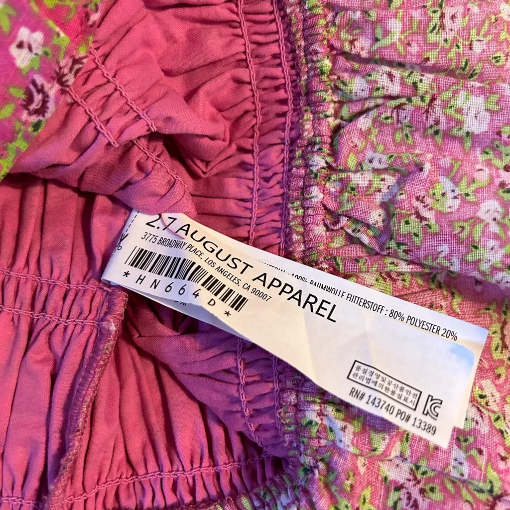 New With Tags Free the‎ Roses Pink All Over Smocked Ruffles Mini Dress Sz L Size L - Image 9