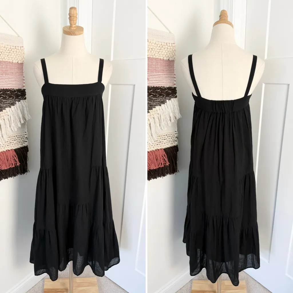 Jenni Kayne Summer Dress Square Neckline Tiered Linen Blend Black Sz S - Image 6
