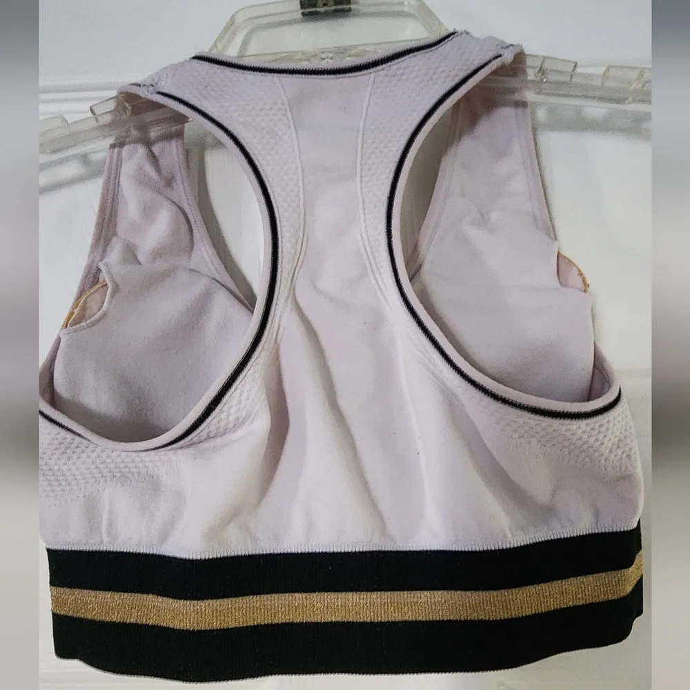 Primark Black White Gold Stripe Band Racerback Zip Front Sports Bra Size Small - Image 2