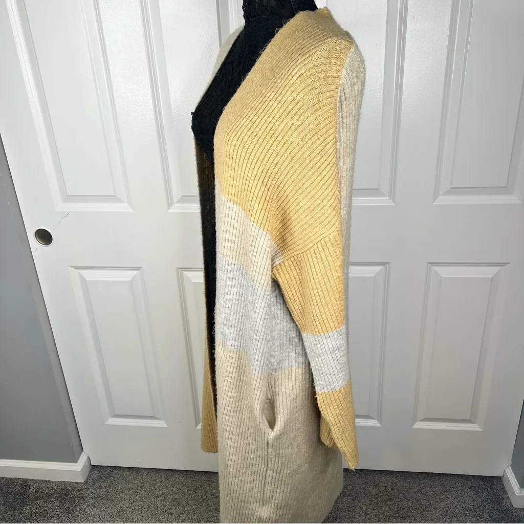 Sz M Topshop Maxi yellow and Gray Open Front Cardigan Flare Sleeves - Image 6