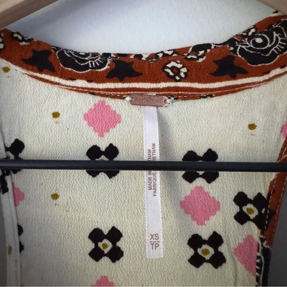 Free People Charlotte Tunic Top Tribal Print Boho Bohemian Collared Button Neck - Image 8