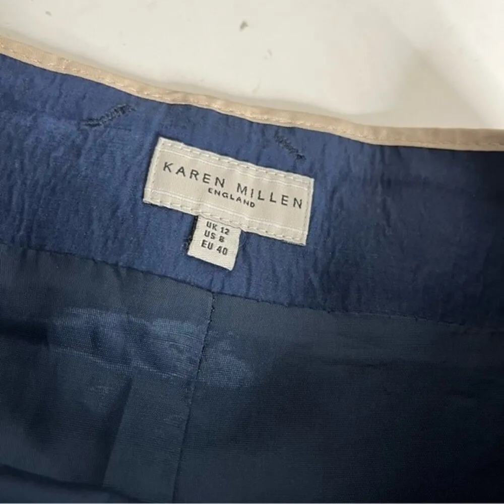 KAREN MILLEN ENGLAND Straight Skirt Nautical Navy Blue Size 8 Silver Buttons - Image 10