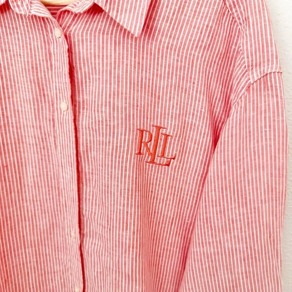 RALPH LAUREN | Black Label Oversized Shirt Tunic Tie Belt Button Coral | Size XL - Image 5