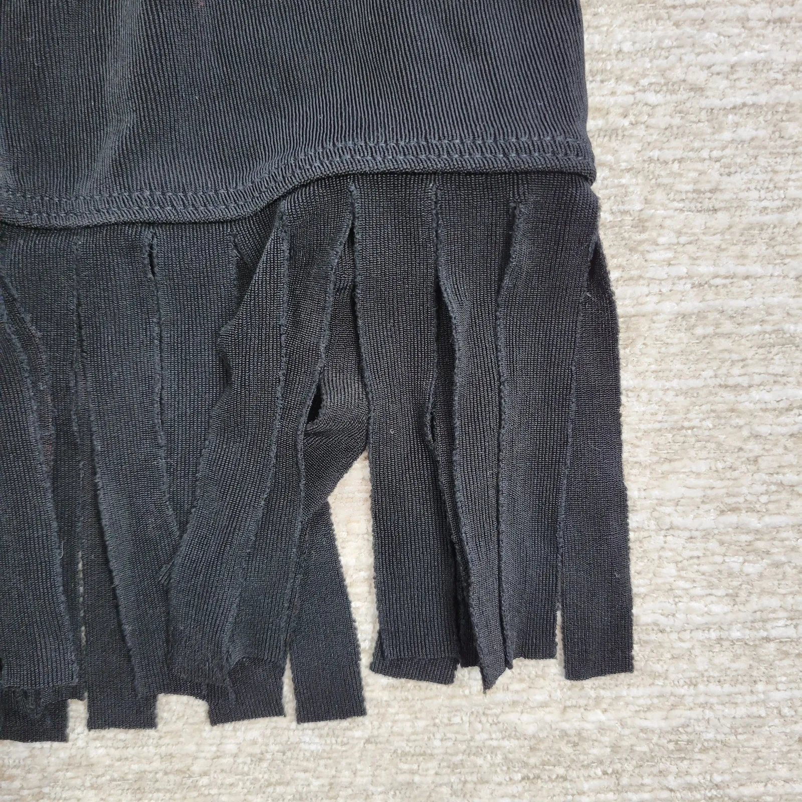 Chicos Travelers Fringe Skirt Womens XL Black Ribbed Faux Wrap Slinky Rodeo - Image 7