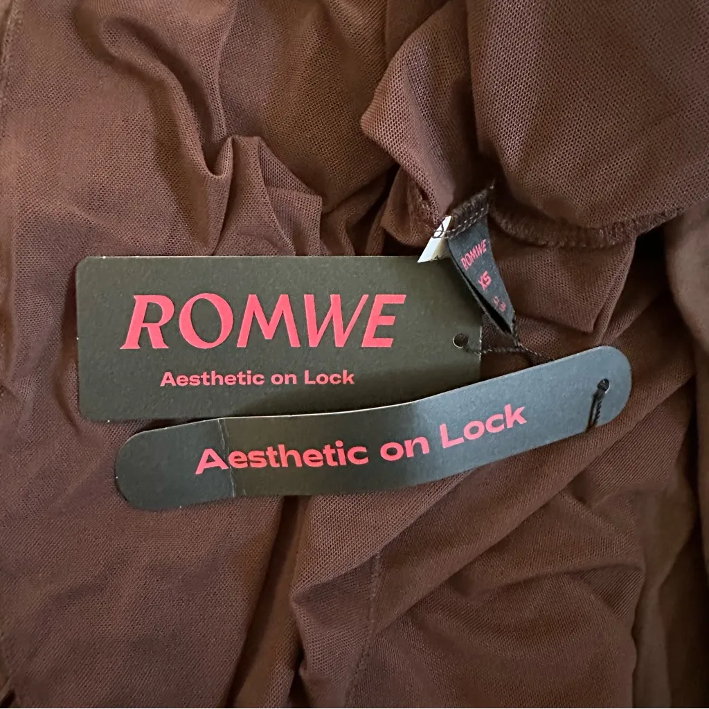 Romwe Brown The White Lotus Embroidered Detail Tiered Hem Halter Short Dress - Image 13