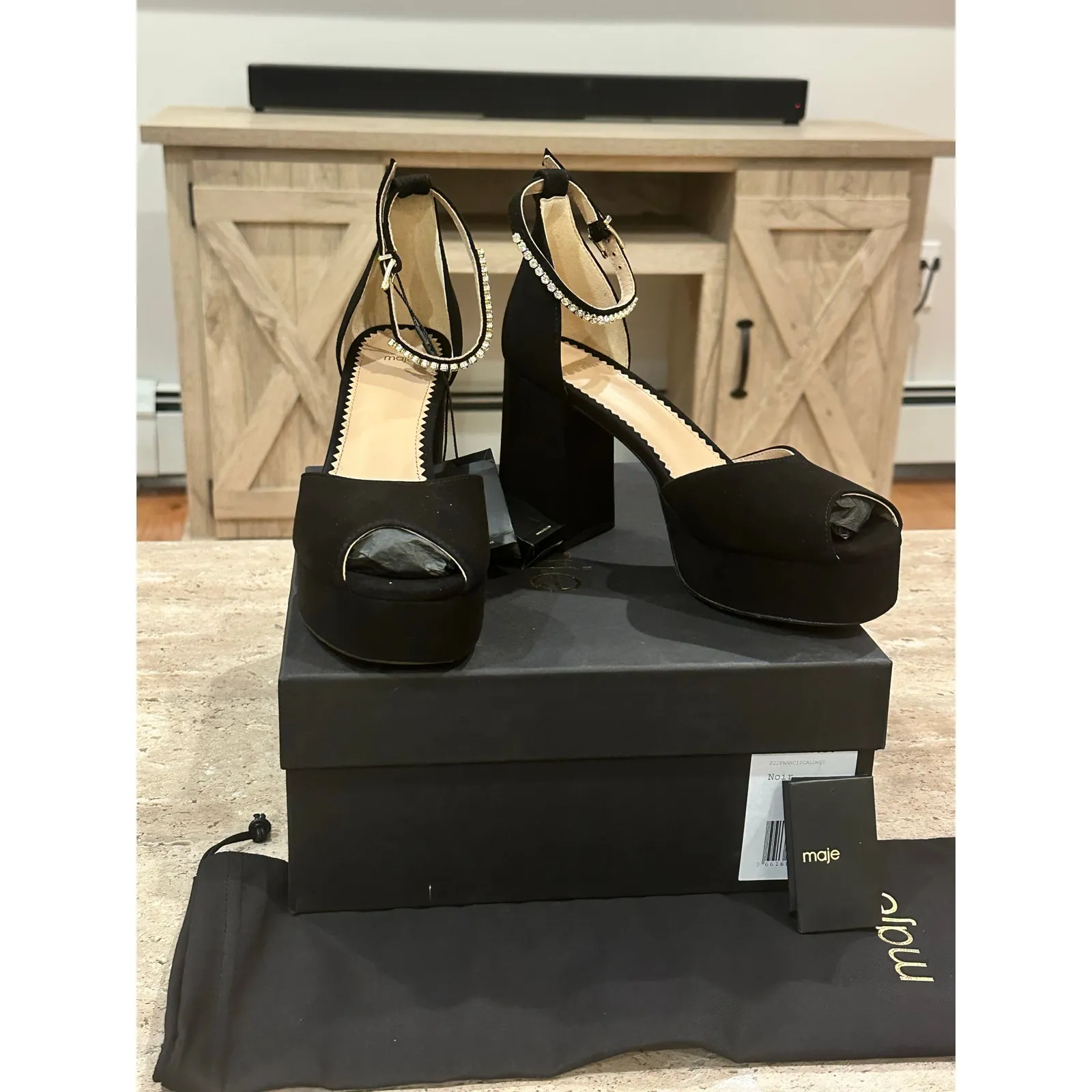 NEW Maje Crystal Embellished Black Heels size 39 - Image 5