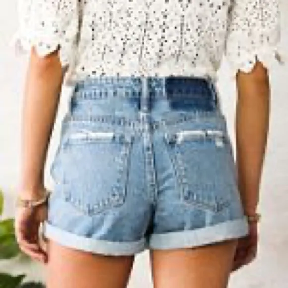 NWT  Buckle Fire For You Patch Work Two Tone High Rise Denim Shorts - Image 2